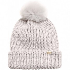 Skullies & Beanies Women's Winter Solid Ribbed Knitted Beanie Hat with Faux Fur Pom Pom - 1 Black & 1 Light Grey - CR188DDC99...