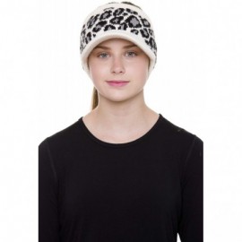 Skullies & Beanies Women's Warm Soft Winter Leopard Detailed Ponytail Beanie Knit Hat Skull Cap - White - CW18AUSMD98 $11.90