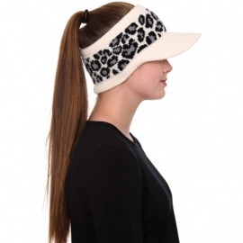 Skullies & Beanies Women's Warm Soft Winter Leopard Detailed Ponytail Beanie Knit Hat Skull Cap - White - CW18AUSMD98 $11.90