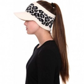 Skullies & Beanies Women's Warm Soft Winter Leopard Detailed Ponytail Beanie Knit Hat Skull Cap - White - CW18AUSMD98 $11.90