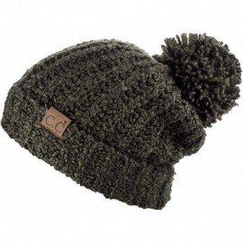 Skullies & Beanies Women's Chenille Soft Stretchy Pom Cuffed Knit Beanie Cap Hat - New Olive - CF18IQE832I $10.92