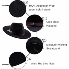 Cowboy Hats Wide Brim Fedora Hat Western Wool Cowboy Felt Hats Men Women Crushable Outback Trilby Caps Outdoor - Black - CL18...
