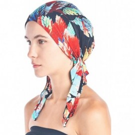 Skullies & Beanies Pre Tied Bandana Turban Chemo Head Scarf Sleep Hair Cover Hat - Black/Red Tropical Fronds - C5187I9R0XI $2...
