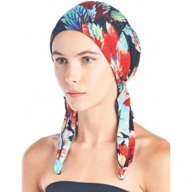 Skullies & Beanies Pre Tied Bandana Turban Chemo Head Scarf Sleep Hair Cover Hat - Black/Red Tropical Fronds - C5187I9R0XI $1...