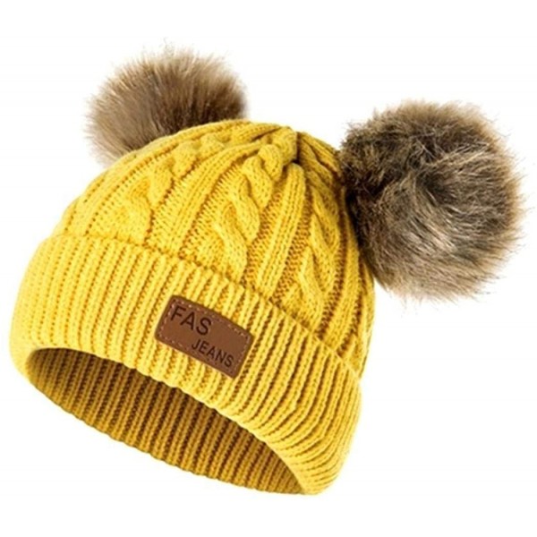 Skullies & Beanies Girls Boys Knit Cap Warm Fur Ball Baby Winter Knit Hat Children Beanie Hats & Caps - Yellow - CD193N044NS ...