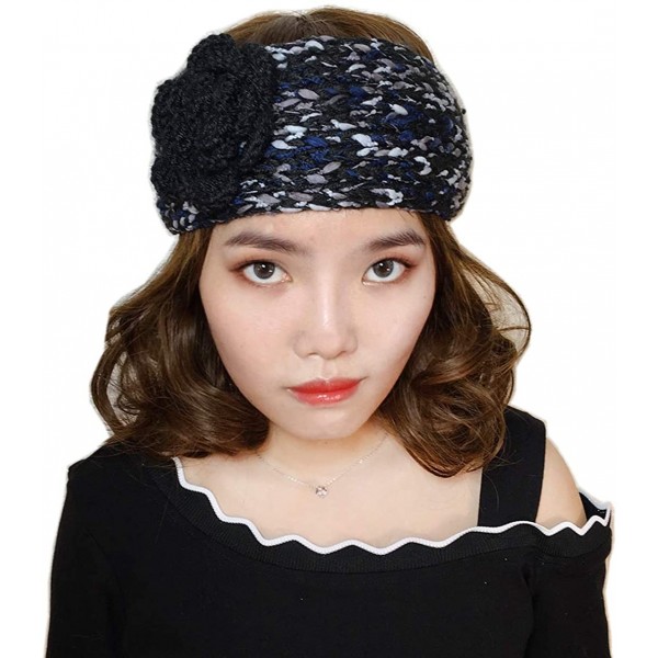 Cold Weather Headbands Elegant Camellia Flower Cable Knit Winter Turban Ear Warmer Headband - Black - CX189R783TU $10.14