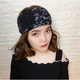 Cold Weather Headbands Elegant Camellia Flower Cable Knit Winter Turban Ear Warmer Headband - Black - CX189R783TU $10.14