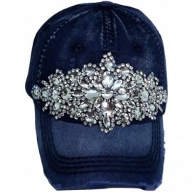 Baseball Caps Women's Horizontal Bling Distressed Baseball Cap - Navy - C9183KAO0QA $38.52