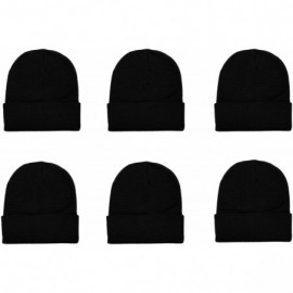 Skullies & Beanies Unisex Knitted Winter Beanie Hat 6 Pcs - Black - C218K6R7TIW $15.53