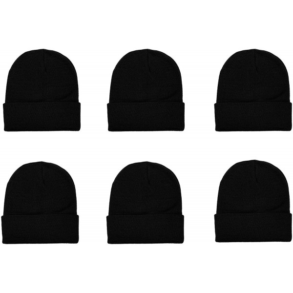 Skullies & Beanies Unisex Knitted Winter Beanie Hat 6 Pcs - Black - C218K6R7TIW $15.53