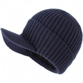 Skullies & Beanies Men's Winter Warm Thick Knit Beanie Hat with Visor - A-navy - CV18AHGRLT3 $23.04