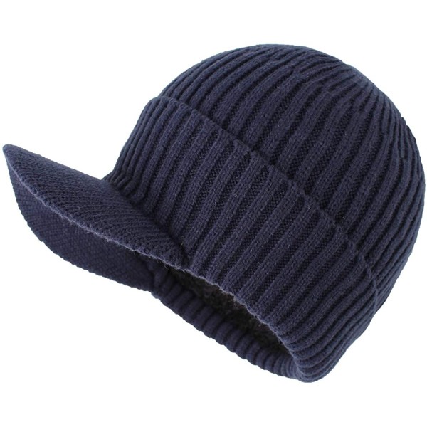 Skullies & Beanies Men's Winter Warm Thick Knit Beanie Hat with Visor - A-navy - CV18AHGRLT3 $11.78