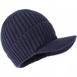 Skullies & Beanies Men's Winter Warm Thick Knit Beanie Hat with Visor - A-navy - CV18AHGRLT3 $11.78