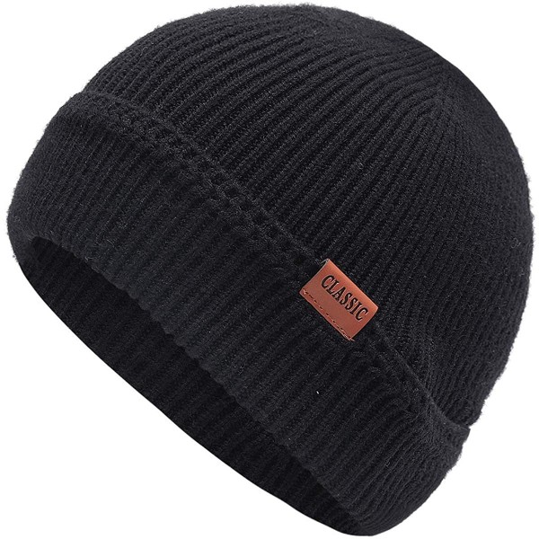 Skullies & Beanies Winter Fleece Beanie Hats for Men Outdoor Stretchy Knit Ski Caps - Black - C818Z7A6NCR $9.04