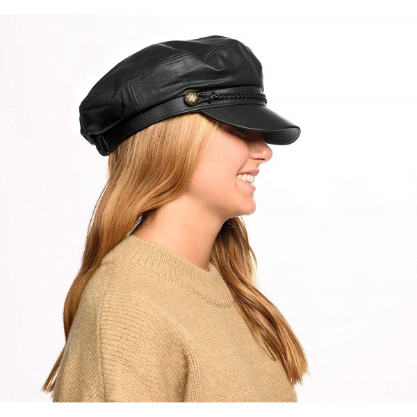 Newsboy Caps Unisex Wool & Faux Leather Greek Fisherman's Cap - Cd3035black - CI18LC6QRMD $20.41