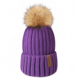 Skullies & Beanies Womens Winter Knitted Beanie Hat with Faux Fur Pom Warm Knit Skull Cap Beanie for Women - 17-dark Purple -...
