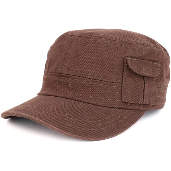 Baseball Caps Plain Castro Flat Top Style Army Cap with Pocket - Brown - CR18OIG6LS9 $16.08