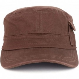 Baseball Caps Plain Castro Flat Top Style Army Cap with Pocket - Brown - CR18OIG6LS9 $16.08