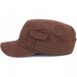 Baseball Caps Plain Castro Flat Top Style Army Cap with Pocket - Brown - CR18OIG6LS9 $24.43