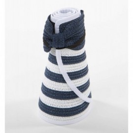 Visors Women's Sun Visor Wide Brim Straw Roll up Ponytail Hat - Navy/White - Stripe - CN198565T3U $26.99