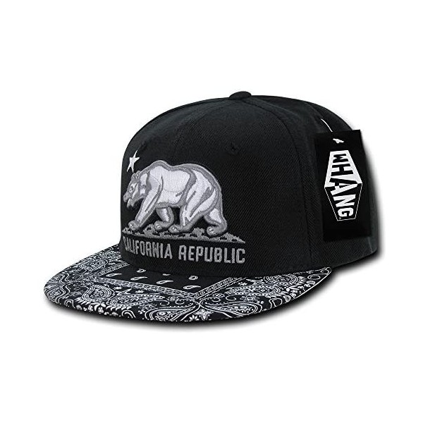 Baseball Caps New California Republic Snapback HAT - Cali Bear Bandana Black - CU12GUD9CYR $15.51