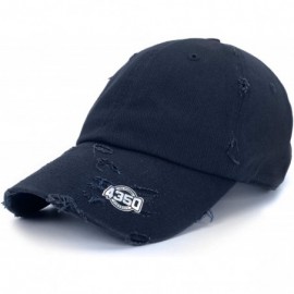 Baseball Caps Dad Hat Baseball Cap Adjustable Distressed Vintage Washed Polo Style Cotton Headwear - Navy - CS18WYC3UWI $12.40