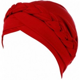 Skullies & Beanies Hijab Braid Silky Turban Hats for Women Cancer Chemo Beanies Cap Headwrap Headwear - Red - CH18R8YDEZX $14.07