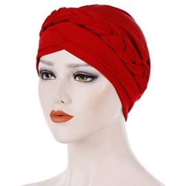 Skullies & Beanies Hijab Braid Silky Turban Hats for Women Cancer Chemo Beanies Cap Headwrap Headwear - Red - CH18R8YDEZX $14.07