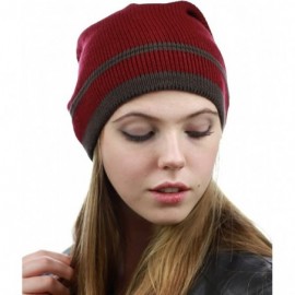 Skullies & Beanies Trendy Baggy Slouchy & Comfort Knitted Daily Beanie Hat w/Stripe - Burg/Brown - C712HPYE7OF $10.07