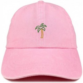 Baseball Caps Palm Tree Embroidered Washed Cotton Adjustable Cap - Pink - CC185LU47W0 $19.38