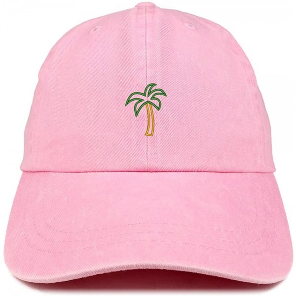 Baseball Caps Palm Tree Embroidered Washed Cotton Adjustable Cap - Pink - CC185LU47W0 $19.38