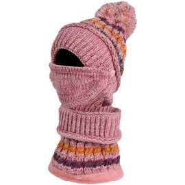 Skullies & Beanies Beanie for Women-Fashion Women Winter Knit Hat Collar Set Thick Warm Wool Earmuffs - Pink - C118A0IGTUI $1...