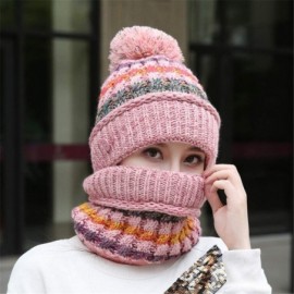 Skullies & Beanies Beanie for Women-Fashion Women Winter Knit Hat Collar Set Thick Warm Wool Earmuffs - Pink - C118A0IGTUI $1...