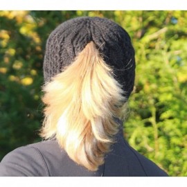 Skullies & Beanies Ponytail Hat - Cable Knit Winter Beanie for Women - Black - CI12K2YFRAR $24.26