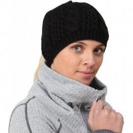 Skullies & Beanies Ponytail Hat - Cable Knit Winter Beanie for Women - Black - CI12K2YFRAR $24.26