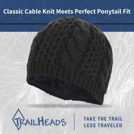 Skullies & Beanies Ponytail Hat - Cable Knit Winter Beanie for Women - Black - CI12K2YFRAR $24.26