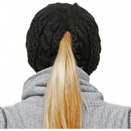 Skullies & Beanies Ponytail Hat - Cable Knit Winter Beanie for Women - Black - CI12K2YFRAR $24.26