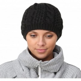 Skullies & Beanies Ponytail Hat - Cable Knit Winter Beanie for Women - Black - CI12K2YFRAR $24.26