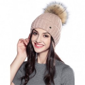 Skullies & Beanies Women Winter Kintted Beanie Hats with Real Fox Fur Pom Pom - Z-pink - CJ18YGQCLZY $18.39