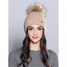 Skullies & Beanies Women Winter Kintted Beanie Hats with Real Fox Fur Pom Pom - Z-pink - CJ18YGQCLZY $18.39