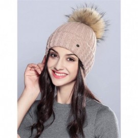 Skullies & Beanies Women Winter Kintted Beanie Hats with Real Fox Fur Pom Pom - Z-pink - CJ18YGQCLZY $18.39