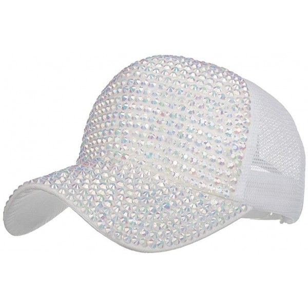 Sun Hats CocoMarket Women's Fashion Rhinestone Hats Female Baseball Cap Bling Diamond Hat - White - C718EK26ZMZ $10.85