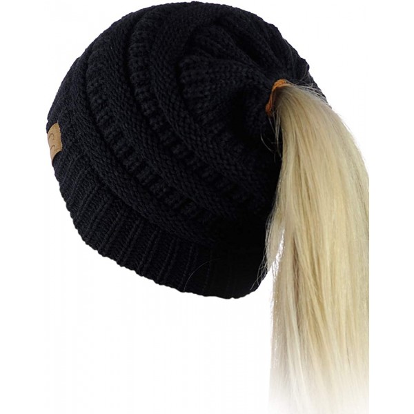 Skullies & Beanies BeanieTail Soft Stretch Cable Knit Messy High Bun Ponytail Beanie Hat - C812O6U5HMJ $11.73