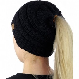 Skullies & Beanies BeanieTail Soft Stretch Cable Knit Messy High Bun Ponytail Beanie Hat - C812O6U5HMJ $11.73