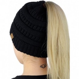 Skullies & Beanies BeanieTail Soft Stretch Cable Knit Messy High Bun Ponytail Beanie Hat - C812O6U5HMJ $11.73