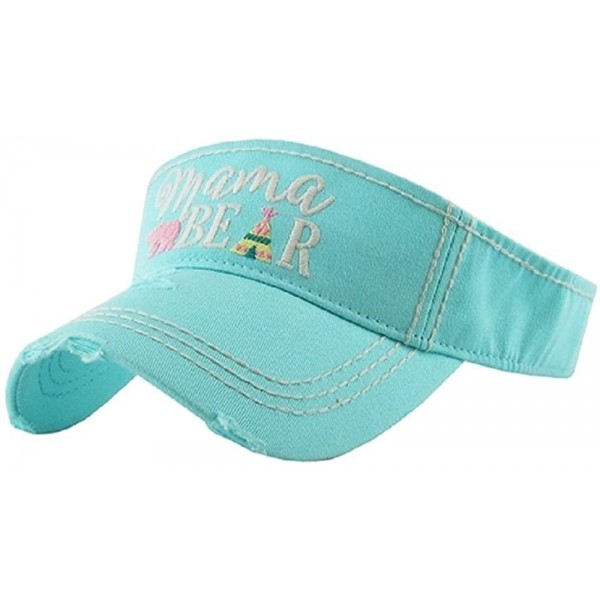 Visors Mama Bear Visor Adjustable Aztec Vintage Distressed Womens Ladies Hat Cap Jp - Turquoise Blue - CF18DQOQM3Y $15.95