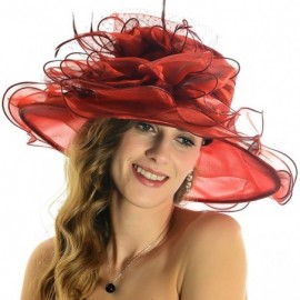 Sun Hats Women Organza Church Kentucky Derby Dress Fascinator Wide Brim Floral Tea Party Wedding Hat - Claret - CP12F6X4PK3 $...