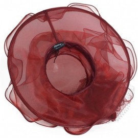 Sun Hats Women Organza Church Kentucky Derby Dress Fascinator Wide Brim Floral Tea Party Wedding Hat - Claret - CP12F6X4PK3 $...