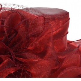 Sun Hats Women Organza Church Kentucky Derby Dress Fascinator Wide Brim Floral Tea Party Wedding Hat - Claret - CP12F6X4PK3 $...