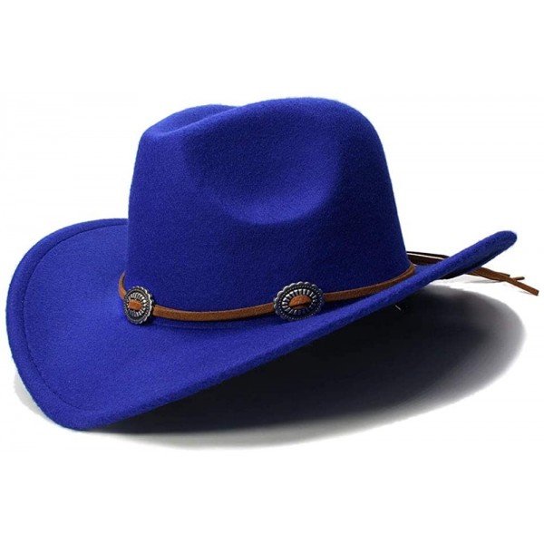 Cowboy Hats Vintage Style Unisex Wool Blend Wide Brim Western Cowboy Hat Cowgirl Cap - Royal Blue - C918KZUR2SZ $16.87